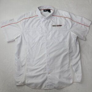 VTG Harley-Davidson Men's Pinstripe Flames Logo Woven White Shirt Size 3XL